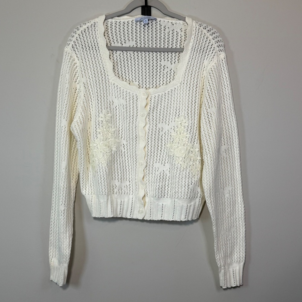 Celebrity Pink Bridgerton Cardigan Women XL Ivory Lace Knit Romantic Dainty Chic
